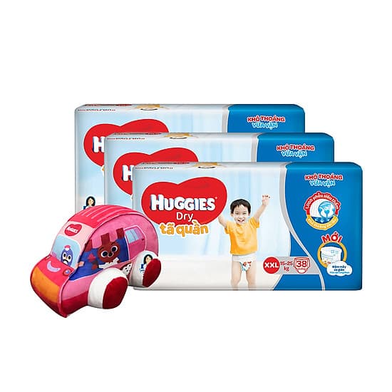 Combo 3 Tã quần HUGGIES DRY PANTS BIG JUMBO M54/L48/XL42/XXL38 [Tặng Xe bông]