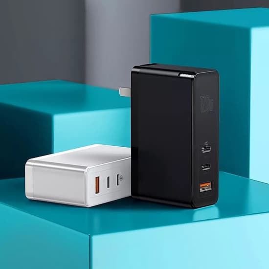 Củ sạc nhanh Baseus GaN 120W 120W PD3.0 QC3.0 SCP FCP 3 cổng sạc với 2 cổng Type-C và 1 cổng sạc mini cho laptop