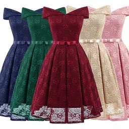 Đầm Dự Tiệc Ren Hở Vai Chân Váy Xòe