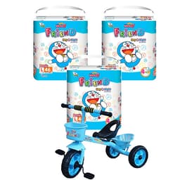 Combo 3 gói tã Goo.n Friend M54/L46/XL40/XXL34/XXXL22 + 6 miếng tặng xe 3 bánh và đồ chơi Toys House cho bé