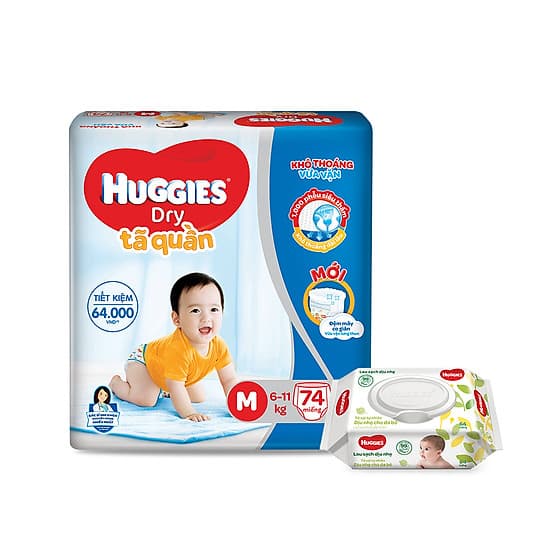 Tã quần Huggies Super Jumbo M74 - L68 - XL62 - XXL56 [Tặng khăn ướt 64 tờ] 