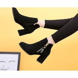IELGY [Size34-43] Thick bottom women's shoes tide comfortable mid-heel 7cm fashion short boots shoes