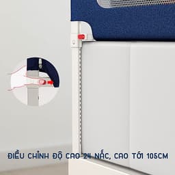 Thanh chắn giường cho bé an toàn cao cấp chống kẹt, cao tới 105cm, hạ được 1 góc, 24 nắc điều chỉnh mẫu mới nhất trượt lên xuống (Giá 1 thanh) 
