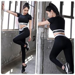 Set Bộ Quần Áo Tập Yoga Gym Thể Thao Nữ, Hàng Đẹp Cao Cấp, Thiết Kế Mới Nhất, Áo Croptop, Quần Cạp Cao, Vải Co Dãn 4 Chiều, 2 Màu Đen - Tím, Mã HK10