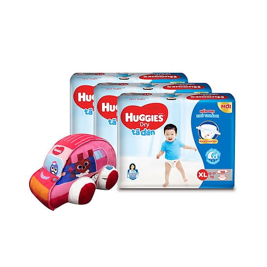 Combo 3 Tã dán HUGGIES DRY JUMBO M48/L42/XL38/XXL34 [Tặng Xe bông]