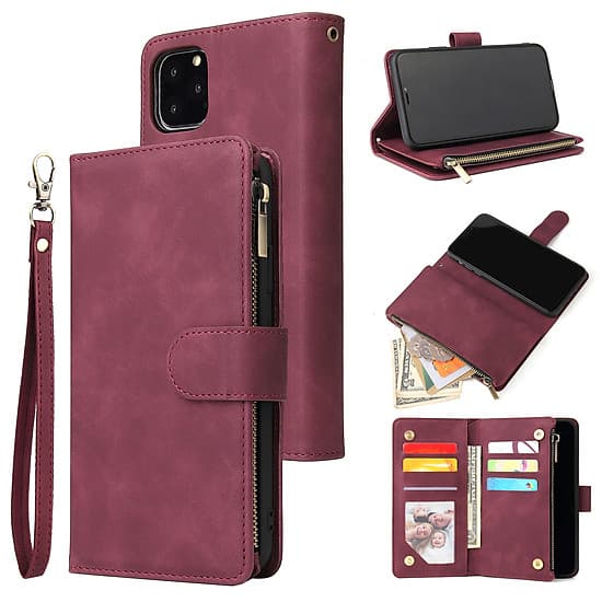 For iPhone 11 iPhone 11 pro iPhone 11 pro max PU Leather Side Magnetic Buckle Multi-card Bracket Full Protective Case with Zipper Wallet Style:iPhone 11 Pro