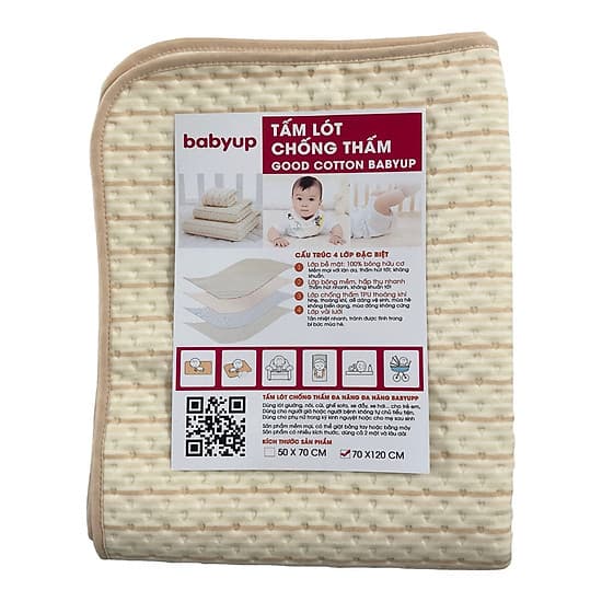 Tấm lót chống thấm cho bé Organic Good Cotton Babyup. Miếng lót chống thấm 4 lớp, mềm mại, thoáng khí, siêu thấm hút, có thể giặt, an toàn cho bé