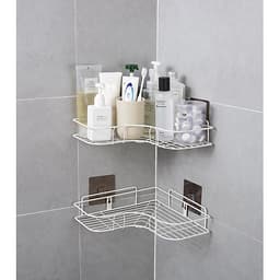 Giá góc, kệ góc treo tường bằng miếng dính (không phải khoan) cho nhà bếp, phòng tắm thêm gọn gàng, để được nhiều đồ hơn