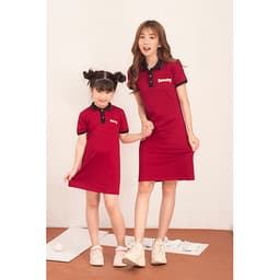 Đầm cho bé gái họa tiết dễ thương xinh xắn  chất liệu thun mát phối màu cổ bẻ GUMAC DKA514 màu Đỏ và Kem ( dành cho bé gái từ 12 tháng đến 7 tuổi)