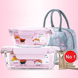 Bộ Hộp Cơm Thủy Tinh Giữ Nhiệt  Văn Phòng Cao Cấp - Kèm Túi Xách và Hộp Đựng Đũa Thìa Home Basics