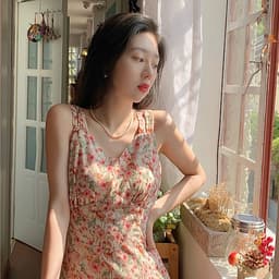 Đầm Voan Hai Dây Cổ Tim In Họa Tiết Hoa Trang Nhã Dành Cho Nữ
