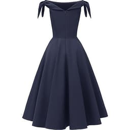 Lace up Off shoulder Party Dress Women Clothes Vintage Evening Short Sleeve Midi A-Line Solid Slash Neck Dress