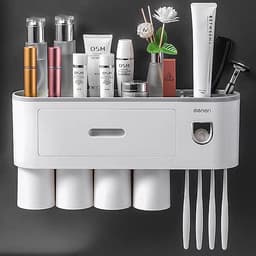 Bộ Nhả Kem Đánh Tự Động OENON, Kệ Treo Bàn Chải Nhà Tắmg Dán Tường Kèm Cốc Hút Từ Tính - OEKEM