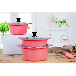 Bộ 3 nồi đúc ceramic cao cấp 2 tay cầm (20 – 22 –  24cm) tặng 1 cặp nhấc nồi sillicon (màu ngẫu nhiên)