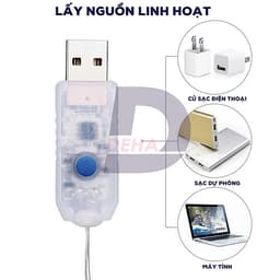 Dây đèn led đom đóm DEHA trang trí nguồn USB kèm điều khiển 8 chế độ nháy vàng nắng