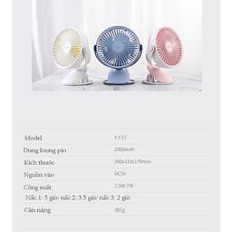 Quạt sạc mini đế kẹp xoay góc 360 độ, dung lượng 2000mAh thời gian sử dụng lên đến 5 giờ, an toàn cho trẻ nhỏ YOOBAO F15 - Hãng phân phối chính thức