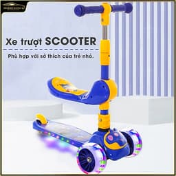 Xe trượt scooter 3 bánh cao cấp dành cho bé, phát nhạc, bánh xe phát sáng vĩnh cửu, rèn luyện vận động, tăng chiều cao cho bé, chịu lực lên tới 90kg