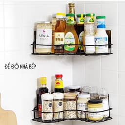 Giá góc, kệ góc treo tường bằng miếng dính (không phải khoan) cho nhà bếp, phòng tắm thêm gọn gàng, để được nhiều đồ hơn