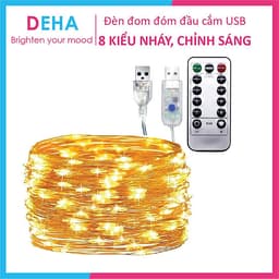 Dây đèn led đom đóm DEHA trang trí nguồn USB kèm điều khiển 8 chế độ nháy vàng nắng