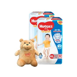 Combo 2 Tã quần HUGGIES DRY PANTS SUPER JUMBO M74/L68/XL62/XXL56 [Tặng gấu bông ngồi] 