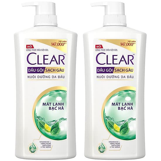 Combo 02 Dầu Gội Hỗ Trợ Trị Gàu Clear Mát Lạnh Bạc Hà 880g