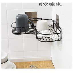 Giá góc, kệ góc treo tường bằng miếng dính (không phải khoan) cho nhà bếp, phòng tắm thêm gọn gàng, để được nhiều đồ hơn