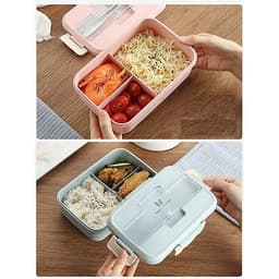 Hộp cơm văn phòng 3 ngăn lúa mạch tặng kèm bộ đũa thìa inox cao cấp, hộp đựng cơm du lịch an toàn sức khỏe