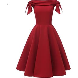 Lace up Off shoulder Party Dress Women Clothes Vintage Evening Short Sleeve Midi A-Line Solid Slash Neck Dress