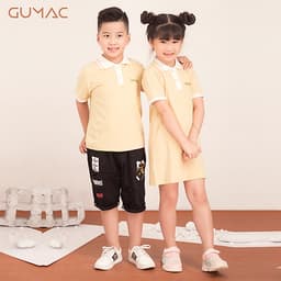Đầm cho bé gái họa tiết dễ thương xinh xắn  chất liệu thun mát phối màu cổ bẻ GUMAC DKA514 màu Đỏ và Kem ( dành cho bé gái từ 12 tháng đến 7 tuổi)