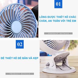 Quạt tích điện mini đa năng 2 trong 1 Công suất 4W, Dung lượng pin 2200mAh, Chân sạc Micro USB