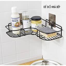 Giá góc, kệ góc treo tường bằng miếng dính (không phải khoan) cho nhà bếp, phòng tắm thêm gọn gàng, để được nhiều đồ hơn