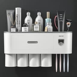 Bộ Nhả Kem Đánh Tự Động OENON, Kệ Treo Bàn Chải Nhà Tắmg Dán Tường Kèm Cốc Hút Từ Tính - OEKEM