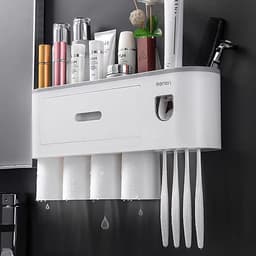 Bộ Nhả Kem Đánh Tự Động OENON, Kệ Treo Bàn Chải Nhà Tắmg Dán Tường Kèm Cốc Hút Từ Tính - OEKEM