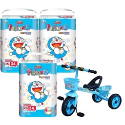 Combo 3 gói tã Goo.n Friend M54/L46/XL40/XXL34/XXXL22 + 6 miếng tặng xe 3 bánh và đồ chơi Toys House cho bé
