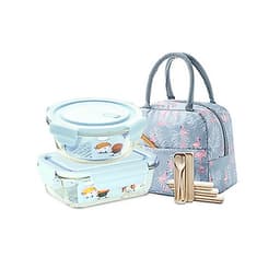 Bộ Hộp Cơm Thủy Tinh Giữ Nhiệt  Văn Phòng Cao Cấp - Kèm Túi Xách và Hộp Đựng Đũa Thìa Home Basics