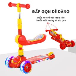 Xe trượt scooter 3 bánh cao cấp dành cho bé, phát nhạc, bánh xe phát sáng vĩnh cửu, rèn luyện vận động, tăng chiều cao cho bé, chịu lực lên tới 90kg