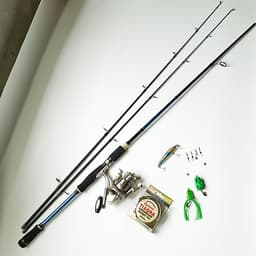 Bộ Cần Câu Lure máy đứng 2 ngọn + máy câu cá kim loại TFB 3000 + cước câu + 3 mồi câu lure + phụ kiện