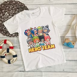 Áo thun trắng in hình Hero Team hot hit cho bé trai và bé gái