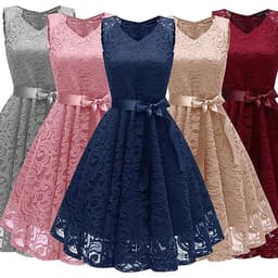 Đầm Ren Dự Tiệc Cổ Chữ V Sát Nách Thắt Lưng Công Chúa