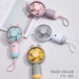 Quạt Mini Cầm Tay Sạc USB 500Mah Nhỏ Gọn Kèm Dây Đeo Hình Có Tai Xinh Xắn