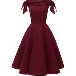 Lace up Off shoulder Party Dress Women Clothes Vintage Evening Short Sleeve Midi A-Line Solid Slash Neck Dress