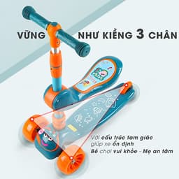 Xe trượt scooter 3 bánh cao cấp dành cho bé, phát nhạc, bánh xe phát sáng vĩnh cửu, rèn luyện vận động, tăng chiều cao cho bé, chịu lực lên tới 90kg