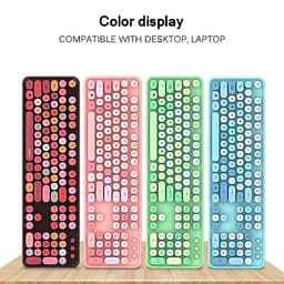 Bàn phím và chuột màu hỗn hợp trò chơi 2.4Ghz không dây Vintage Universal Bàn phím và bàn chơi game dành cho nữ