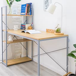 Bàn Làm Việc BEYOURs Neuly Table Gỗ Chân Sắt Phối Kệ Sách Đa Năng