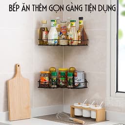 Giá góc, kệ góc treo tường bằng miếng dính (không phải khoan) cho nhà bếp, phòng tắm thêm gọn gàng, để được nhiều đồ hơn