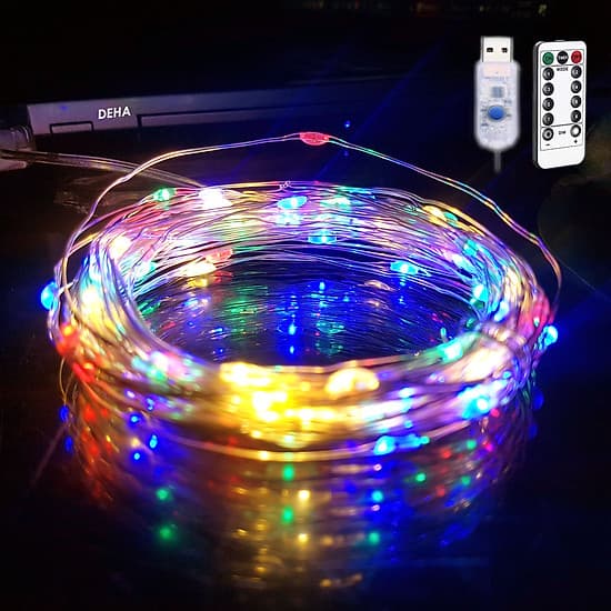 Dây đèn led đom đóm DEHA trang trí nguồn USB kèm điều khiển 8 chế độ nháy nhiều màu