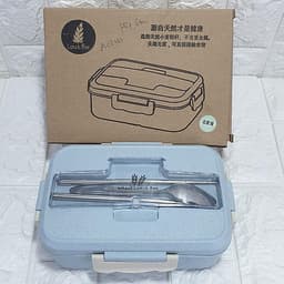 Hộp cơm văn phòng 3 ngăn lúa mạch tặng kèm bộ đũa thìa inox cao cấp, hộp đựng cơm du lịch an toàn sức khỏe