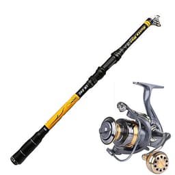 Bộ cần câu cá - Cần carbon huter Man - Máy Deukio chính hãng - Tặng kèm 9 phụ kiện CC02