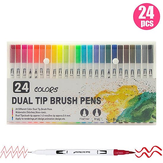 Dual Tip Brush Pens Art Markers Set Flexible Brush & 0.4mm Fineliner Tips Watercolor Color Pens Perfect for