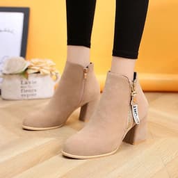 IELGY [Size34-43] Thick bottom women's shoes tide comfortable mid-heel 7cm fashion short boots shoes